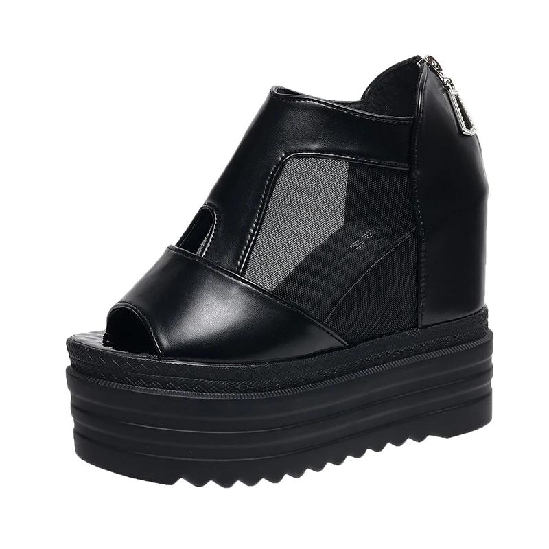 Fashion 12.5CM High Heels Sandals Clogs Wedge Female Shoes Summer Increasing Height Open Toe Platform Sandals Fashion Closed Peep Boots