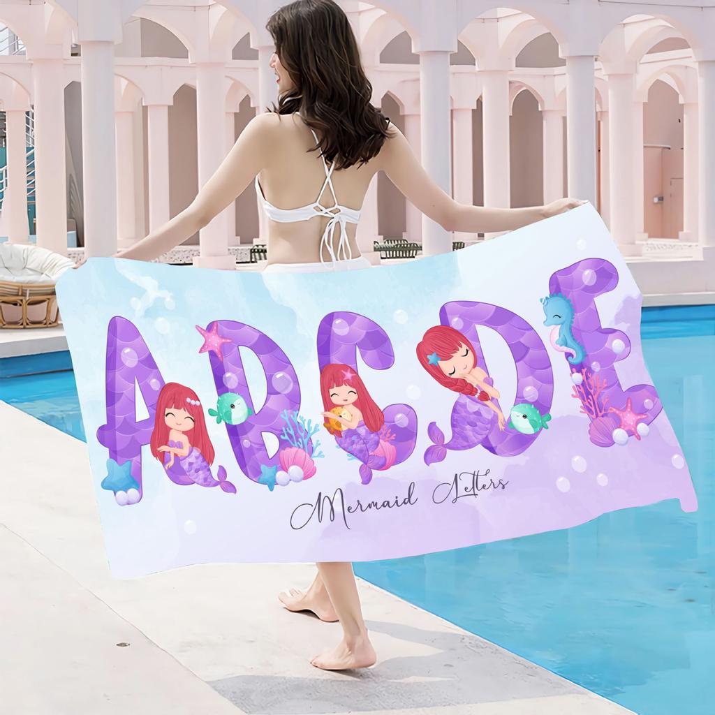 Purple Little Mermaid Children'S Bath Towel Pink Beach Towel Seaside Swimming Quick Drying Bath Towel Absorbent Portable