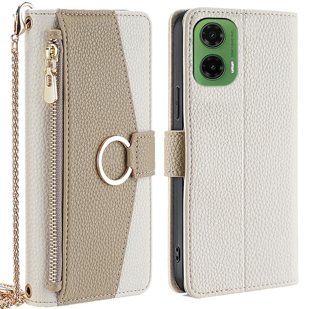 For Motorola Moto G35 5G Case Mirror Wallet Leather Phone Cover with Chain Shoulder Strap