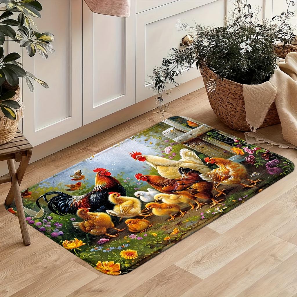 1Pcs Anti Fatigue Kitchen Rugs,  Rooster Print Waterproof Non-Slip Thick Cushioned Kitchen Mat Heavy Duty Comfort Standing Mat for Kitchen