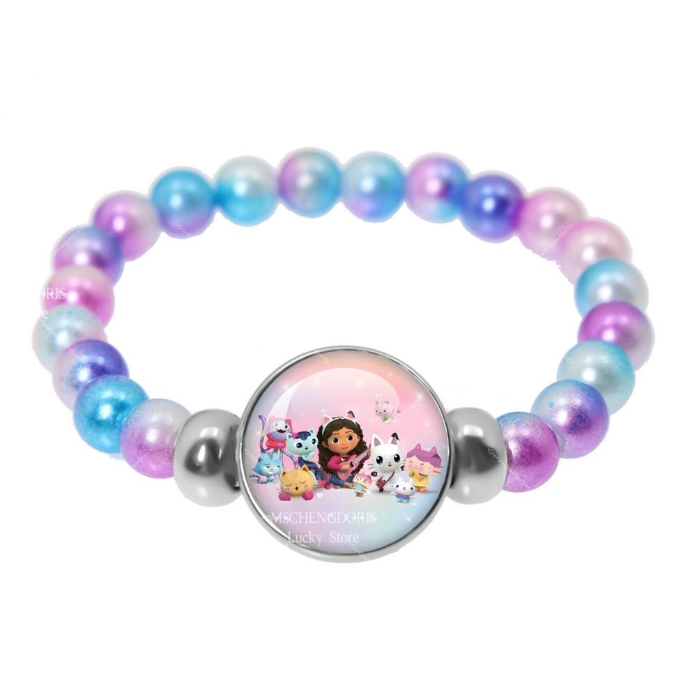 Braccialetto Casa delle Bambole Gabby Braccialetto Colorato Fashion con Perline di Vetro Cartone Animato Anime Gioielli Accessori Regalo di Compleanno per Bambini Ragazze
