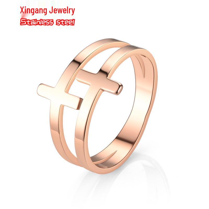 European & American Creative Hollow Double-Layer Cross Ring for Couples