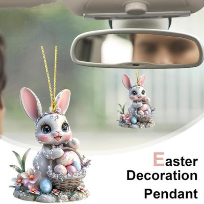 1/3Pcs Easter Cartoon Bunny Hanging Decorations with Lanyard Easy To Hang 2D Acrylic Ornaments Rearview Mirror Pendants
