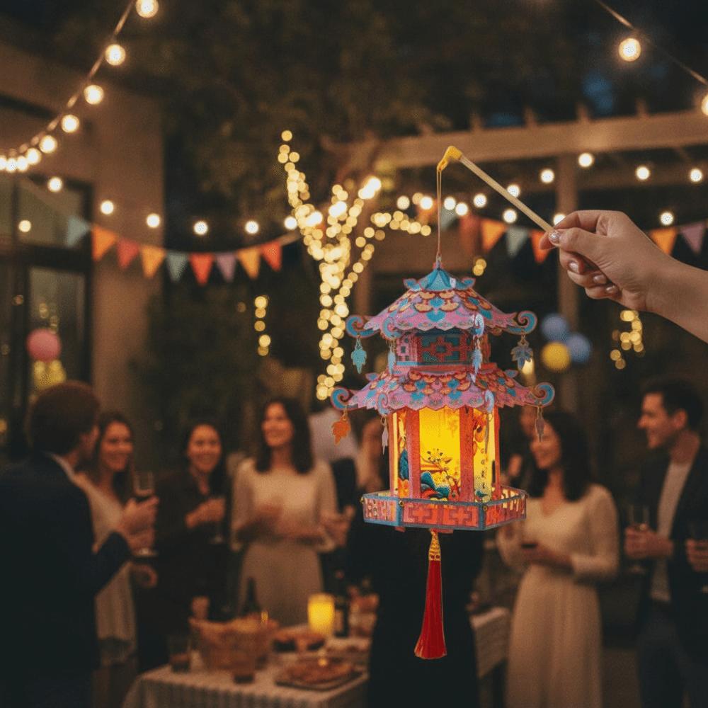 Ancient-style Mid-Autumn Festival Lantern Pavilion Shape Children's Handheld Lantern Home Decor