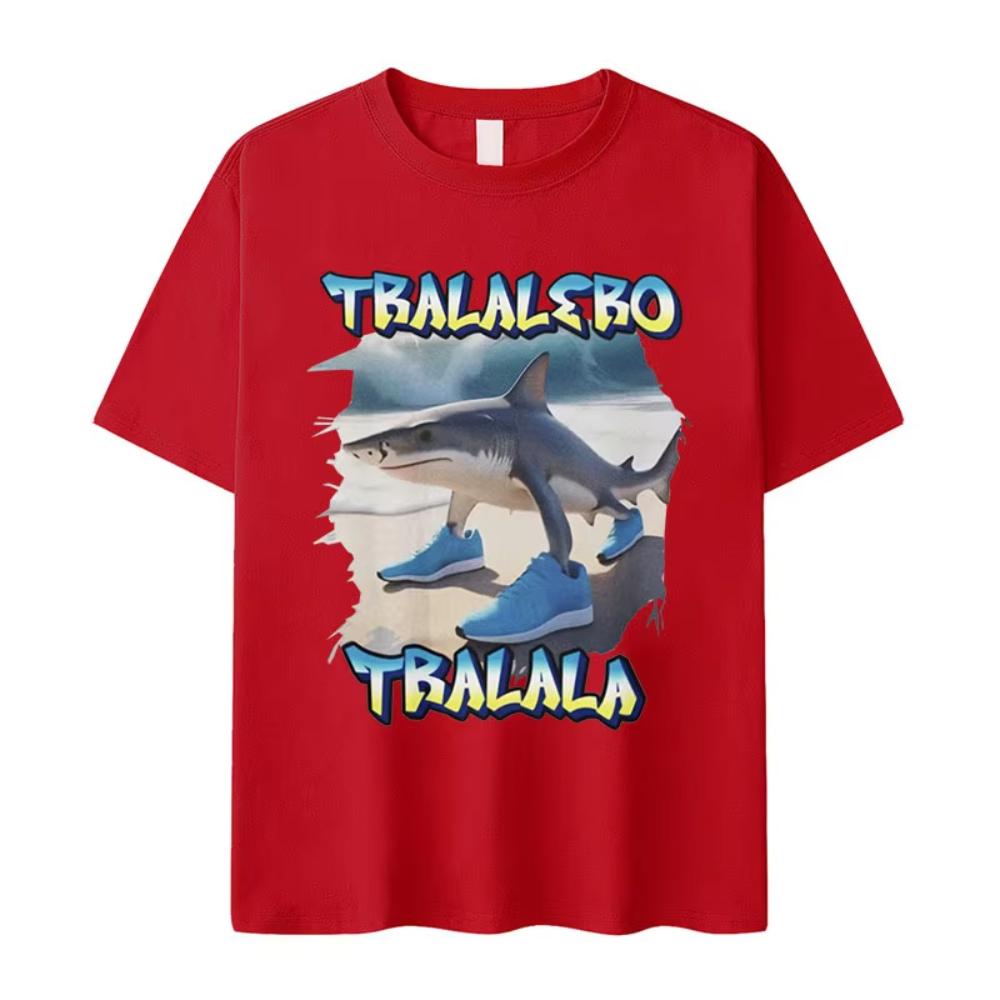 Tralero Tralala Funny Shark Meme Print T Shirt Mens Fashion High Quality Cotton Tshirts Women Summer ONeck Short Sleeve Top