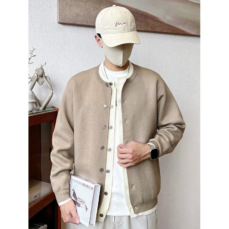 Simple Style Autumn Men's Young Knitted Cardigan Men's Korean Style Versatile Autumn Winter Couple Gray with Turn-down Collar Sweater Coat