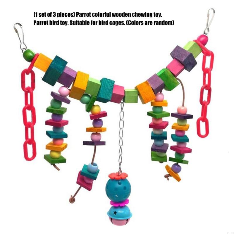 Colorful Natural Play Toy For Medium Large Birds Safe Chewing Bird Cage Hanging Activity Foraging Toy P9YB