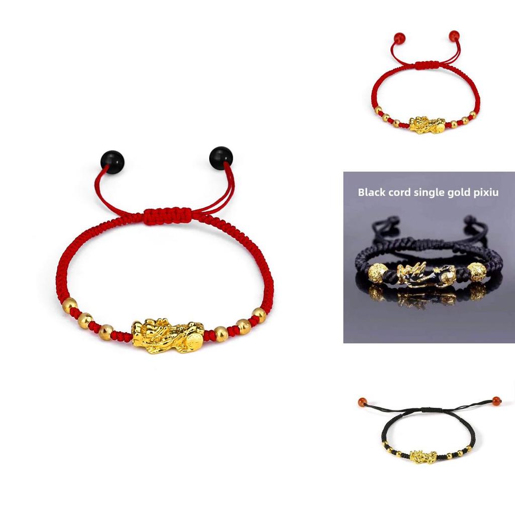 Bracelet Pi Xiu en perles d'alliage fait main avec cordon rouge ajustable pour le voyage et les cadeaux