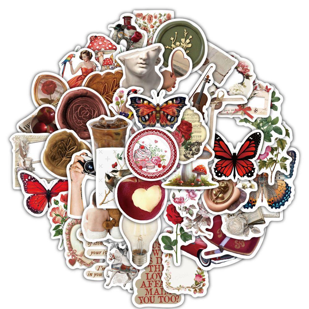 60 Sheets Cross-border Collage Stickers: Damaged Diary Notebook Material Flat Cut Film