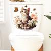 Cute Floral Kitten Toilet Lid Sticker Self-Adhesive Removable Bathroom Decor