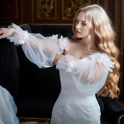 Removable Sleeve Bride Wedding Gloves Detachable Tulle Elastic Cuff Lantern Gloves Bridal Party Wedding Dress Accessories VM36