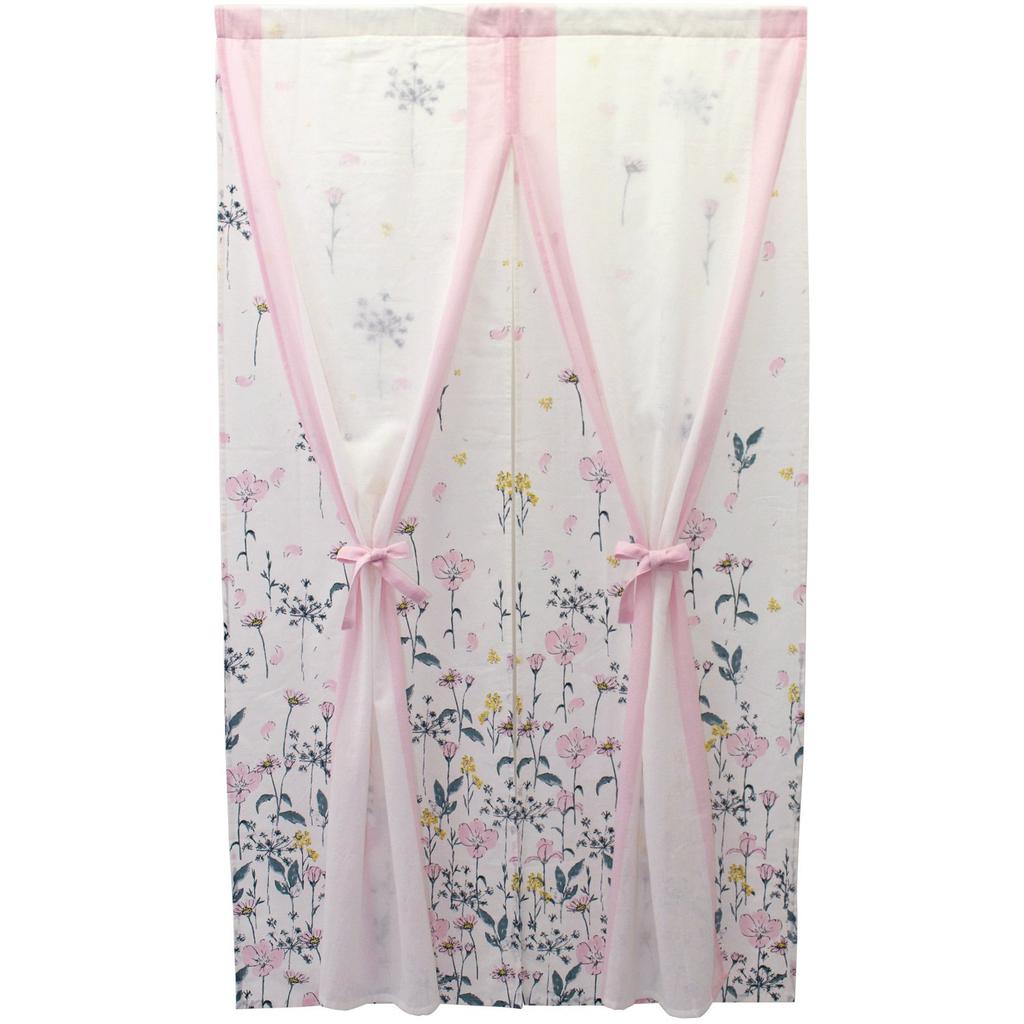 Scandinavian Sunnyday Fabric Noren Powder Approximately 85cm Wide X 150cm Long Stylish, Long, Double-layered Curtain, Pink,