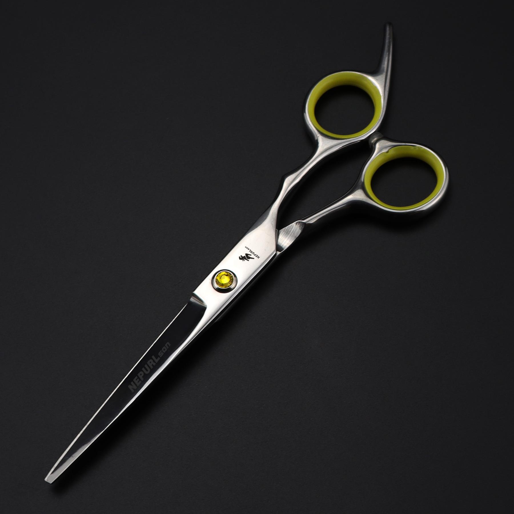 Yellow Gem Hairdressing Scissors: Straight, Thinning, Angled-Tail Shears