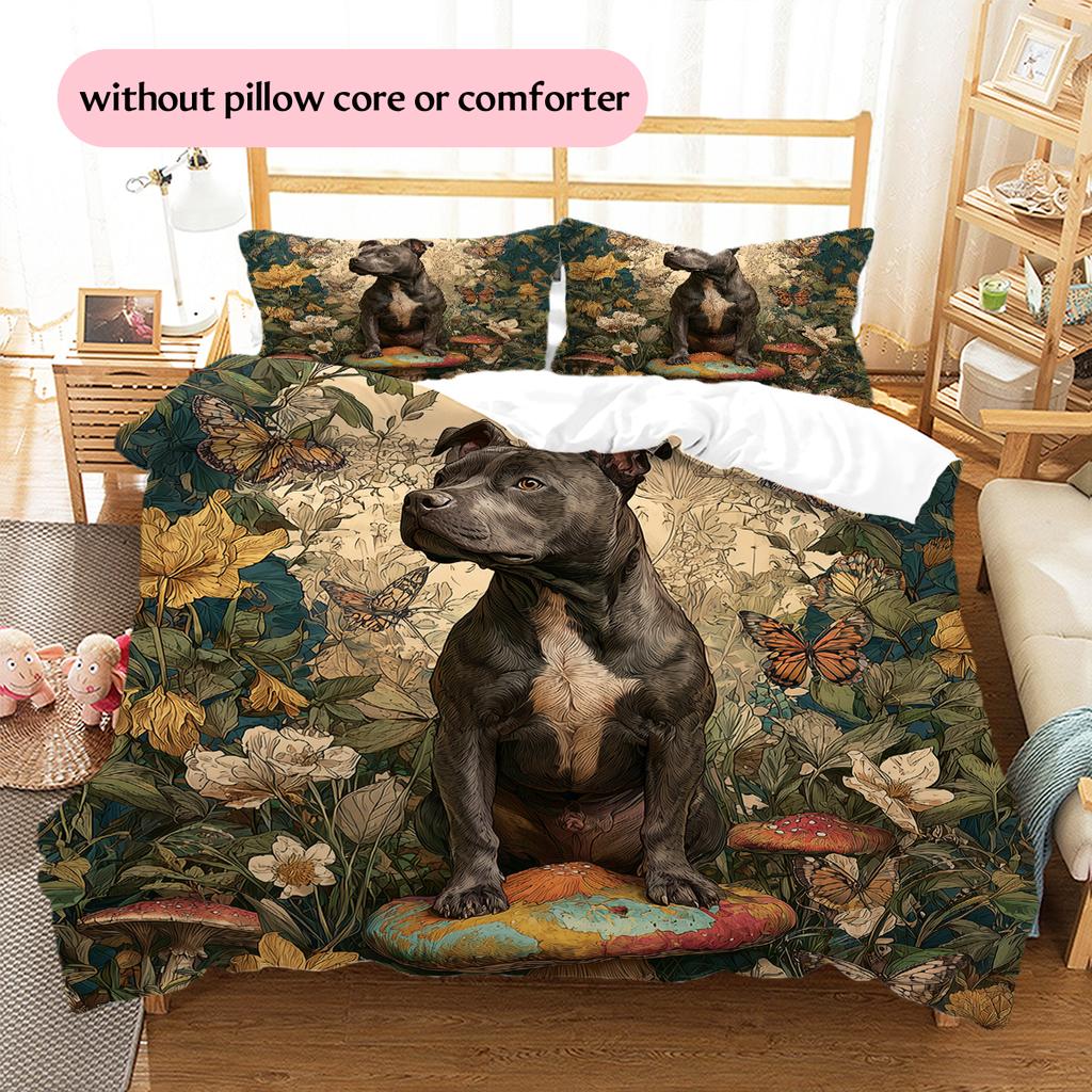 Vintage Pitbull Pattern Bedding Home Decoration Birthday Gift (1 * duvet cover + 2 * pillowcase, without core)