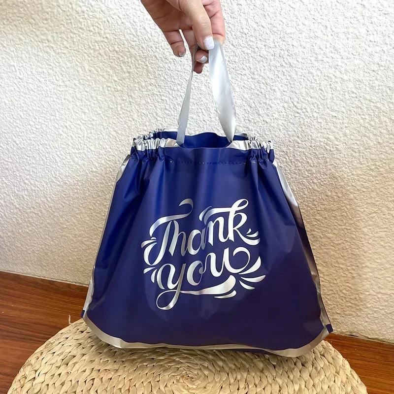 

50pcs 0.16mm Thick Drawstring Bag Flower Cartoon Pattern Gift Shopping Handbag Dining Takeaway Portable Plastic Packaging Pocket 30x20x10cm