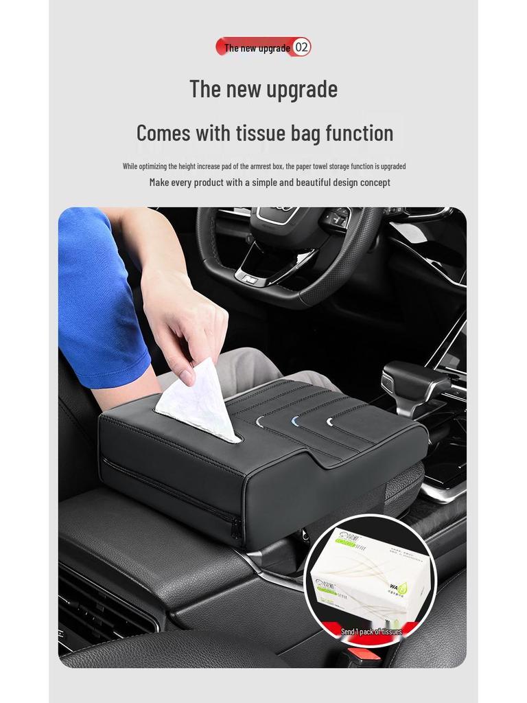 Universell bilarmstödspdyna av minnesskum med hållare för papperslåda