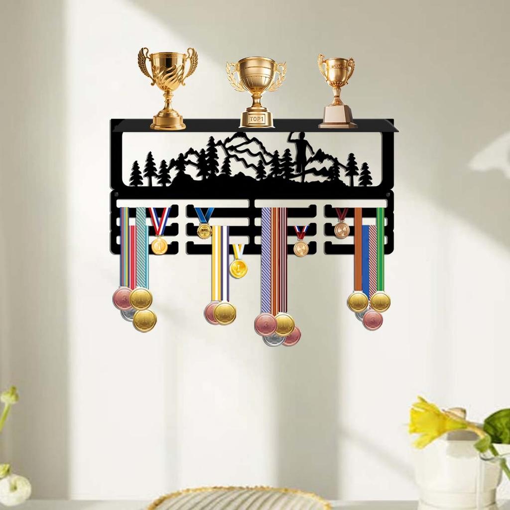 Wrought Wall Mounted Holder and Hook Rack for Displaying Awards and Organizing Items