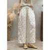 Women Polka Dot Linen Blend High Waist Wide Leg Pants