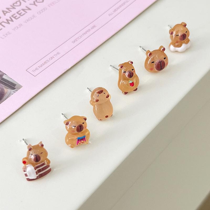 6Pairs Cute  Capybara Earrings Set For Women Girls Cartoon Kawaii Versatile Tiny Earrings Jewelry Accessories Gifts