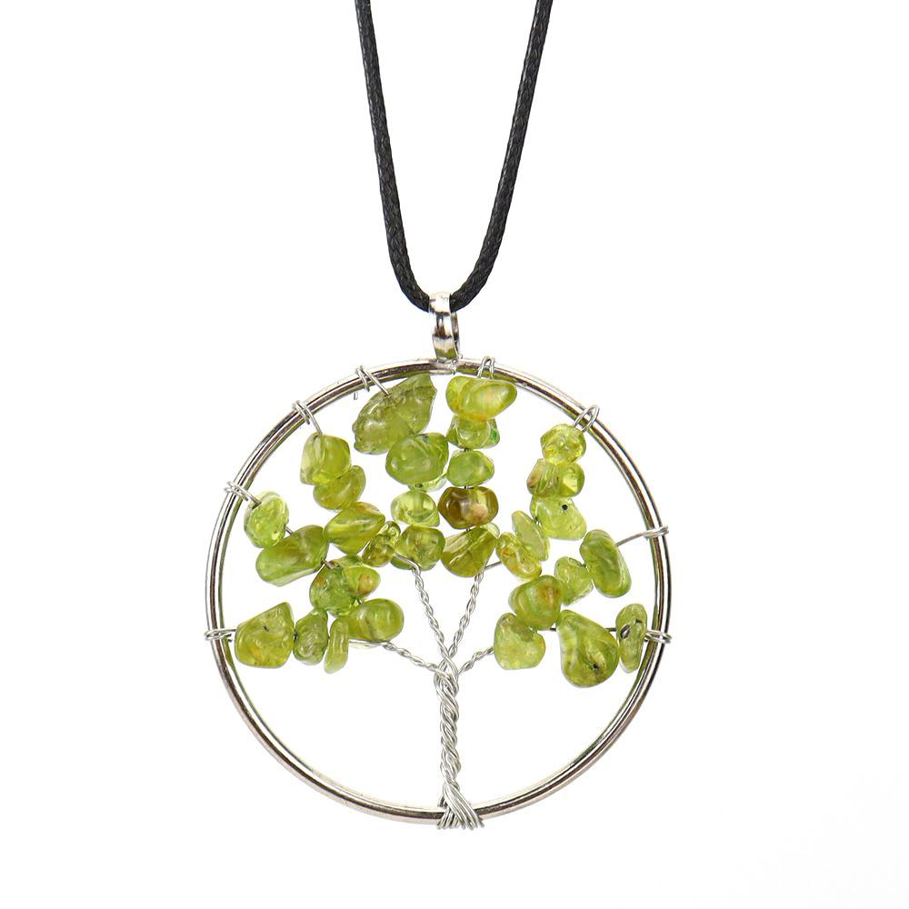 Hand-Wound Natural Gravel Crystal Tree Of Life, Natural Stone Fortune Tree Colorful Necklace N85
