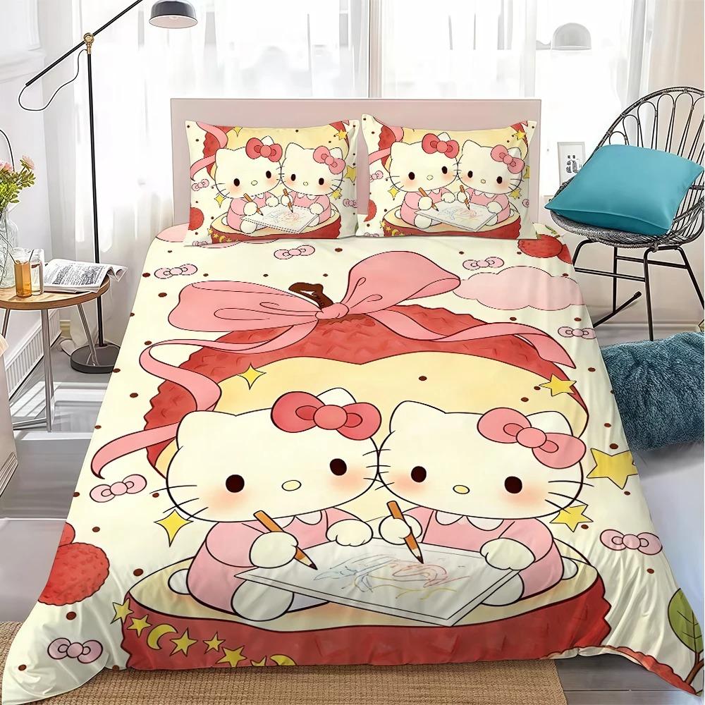 Cute Duvet Cover Set H-Hello Kittys Bedding Set Kids Boy Girl Bedroom Decoration Student Dormitory Home Style 2/3piece set