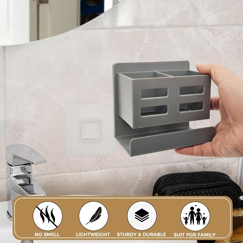 1pc No-Drill Bathroom Organizer - Duty Adhesive Mount Bathroom Shelf, Multi-Compartment Storage for Toothbrush, Razor, Comb, Toothpaste