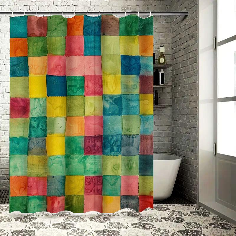 

Green Colored Patchwork Shower Curtain For Bathroom Decorations Waterproof Fabric Bath Mat Sets W60H190(CM)-1 Pcs
