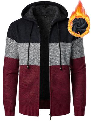 Giacca con cappuccio a contrasto di colore da uomo taglie forti per primavera autunno inverno, maglione caldo per uomo