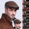 Men's Genuine Leather Beret Hunting Cap Cowhide Leather Warm Hat for Men!ZZ49