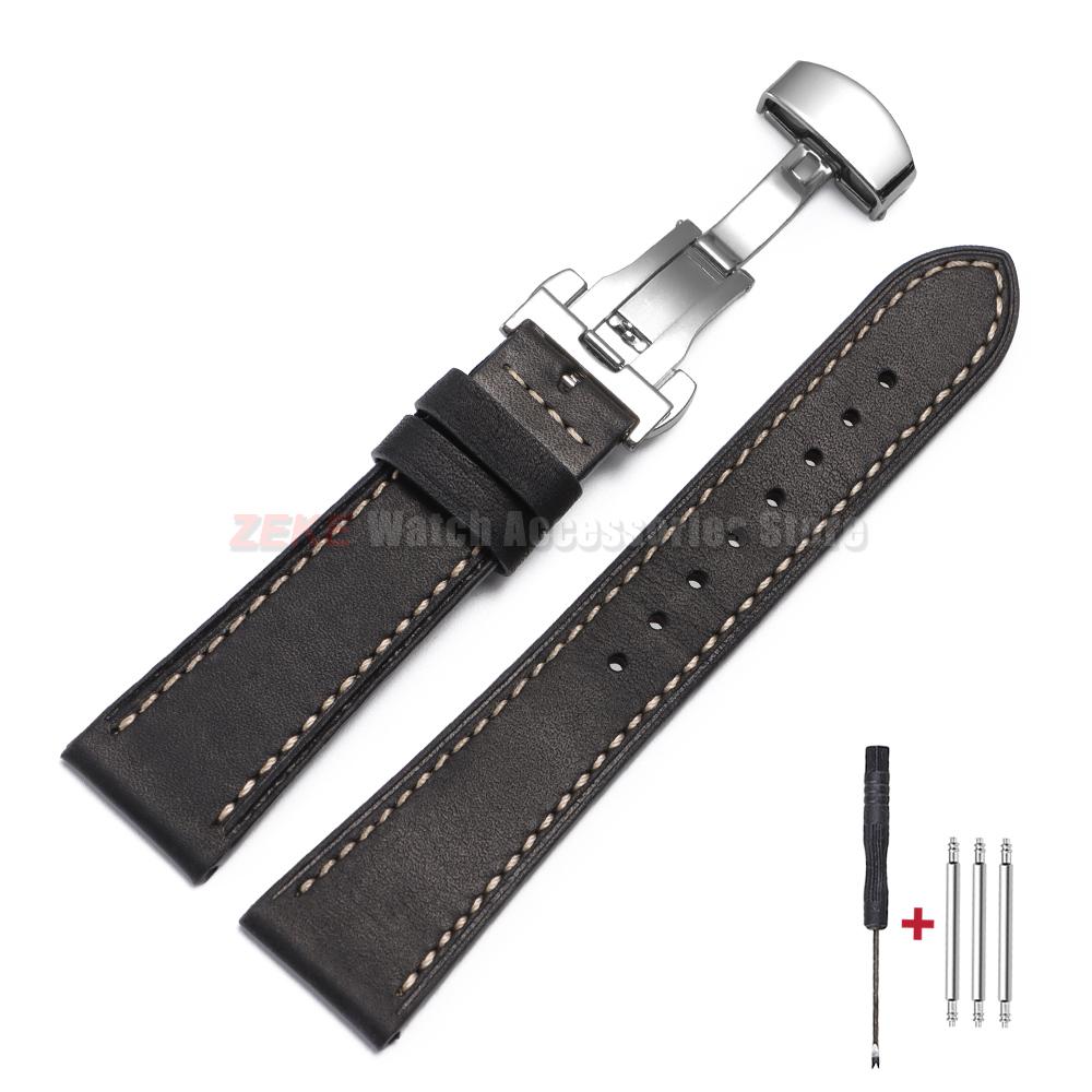 18mm 20mm 22mm Cowhide Watch Strap for Rolex for Seiko Quick Release Wrist Band Butterfly Buckle Leather Bracelet Accessories