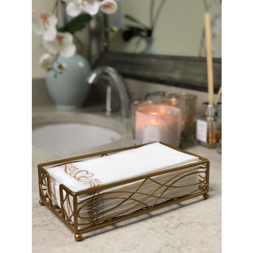 Chez JuJu Antique Gold Elegant and Sturdy Guest Napkin Holder | Premium Disposable Paper Hand Towel Storage Tray Caddy | Classic Brass Vintage Bronze