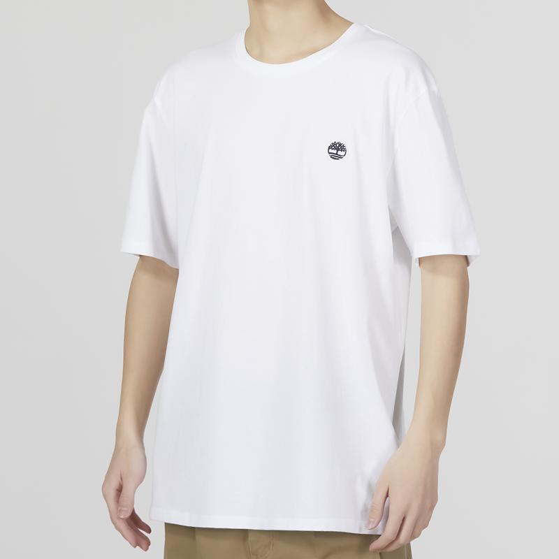 Timberland Solid Color Micro Logo Sports Casual Crew Neck Short Sleeve T-Shirt Men Tops White A6DKU-100