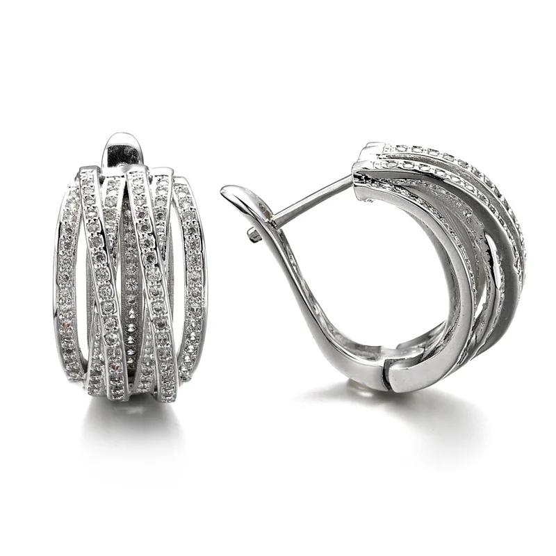 

Huitan Fashion Brilliant CZ Hoop Earrings for Women Opulent Delicate Ear Accessories Luxury Fancy Hollow Shiny Party Zircon Hot