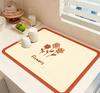 Cream Style Flower Dish Drying Mat Super Absorbent Kitchen Draining Mat Non Slip Coffee Bar Drain Pad Tableware Decor Rug