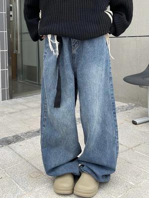 Vintage Wash Japanisch Koreanisch Weitbeinjeans Damen 2024 Paar Locker Drop Straight Leg Bodenlang Cargojeans