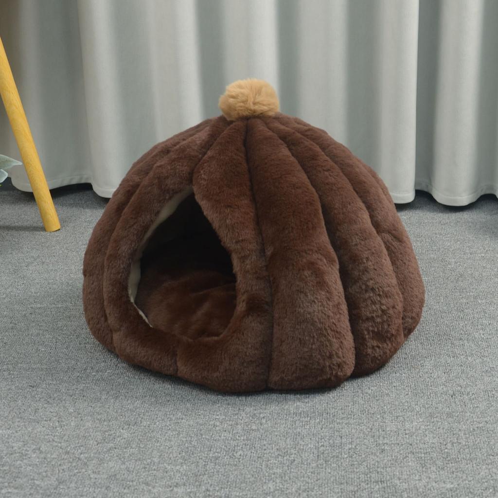Cat Bed Winter Warm Thick Pumpkin Mongolian Enclosed Safe Sleep Cat House For Indoor Use
