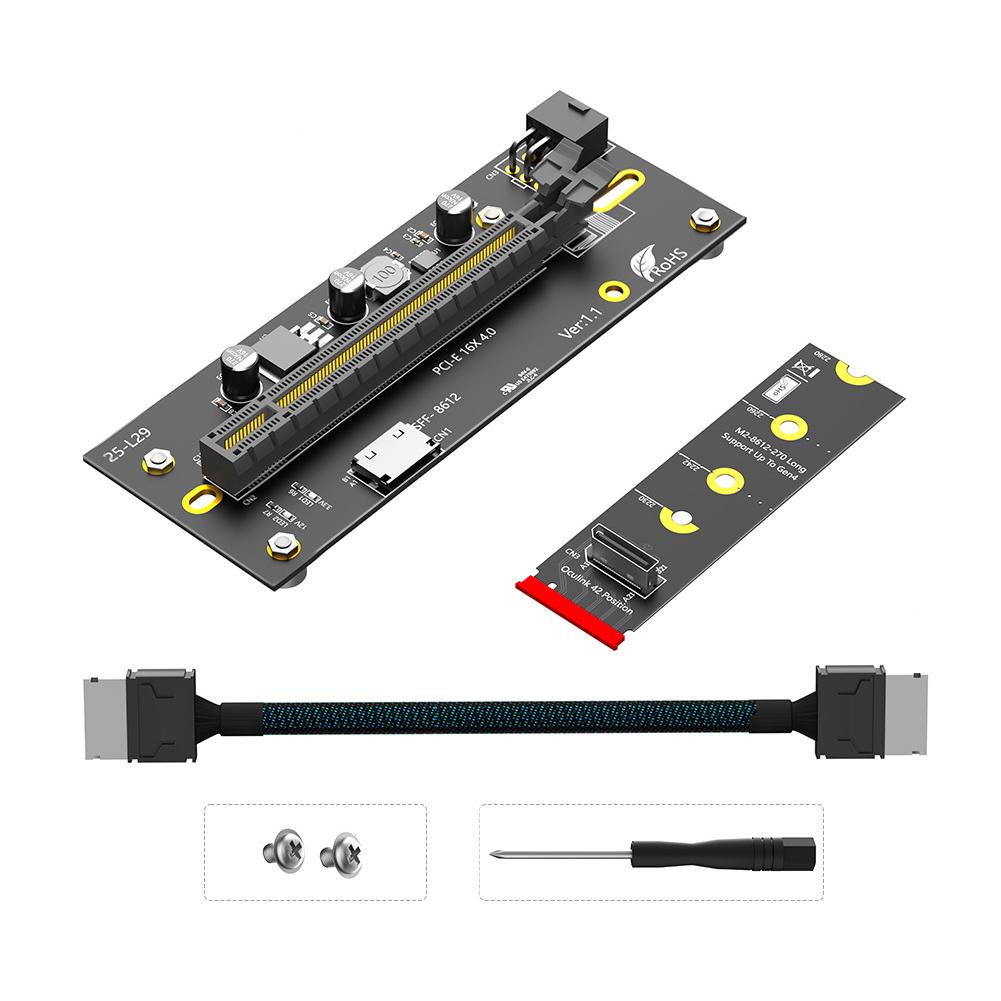 

M.2 M-Key 2242/2260/2280 To PCIE 4.0 X16 Riser Card PWR ATX 6PIN 12 VUp To 32G/bps With Oculink SFF-8612/8611 Extension Cable