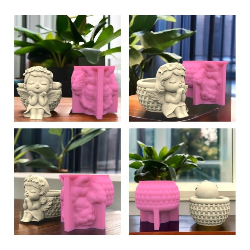 4 Pack Planter Mold Flowerpots Molds Girl Shaped Silicone Concrete Mould Hand-Making Supplies for DIY Flowerpot Crafting