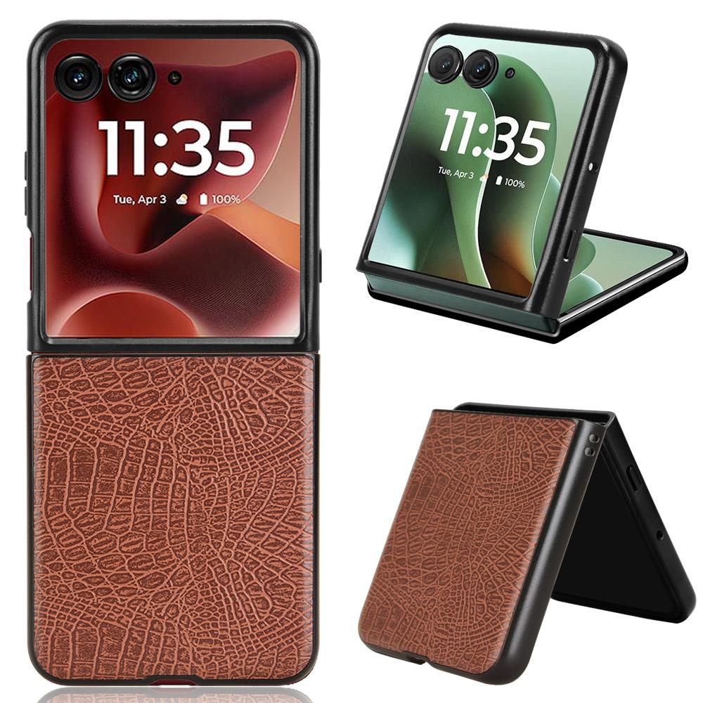 For Motorola Razr 60 Ultra 5G Case Crocodile Texture Leather Coated Hard PC Phone Cover