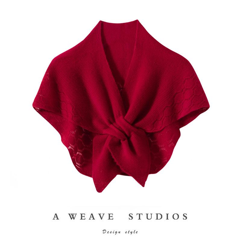 European Style 100% Pure Cashmere Knit Hollowed Small Travel Shawl for Autumn/Winter