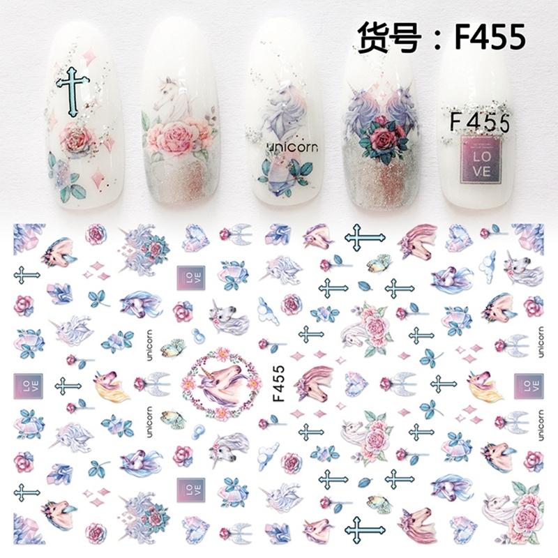 Self Adhesive Flower Unicorn Pattern Nail Art Decorations Stickers And Decals Acrylic Manicure Nails Supplies Tool HQ