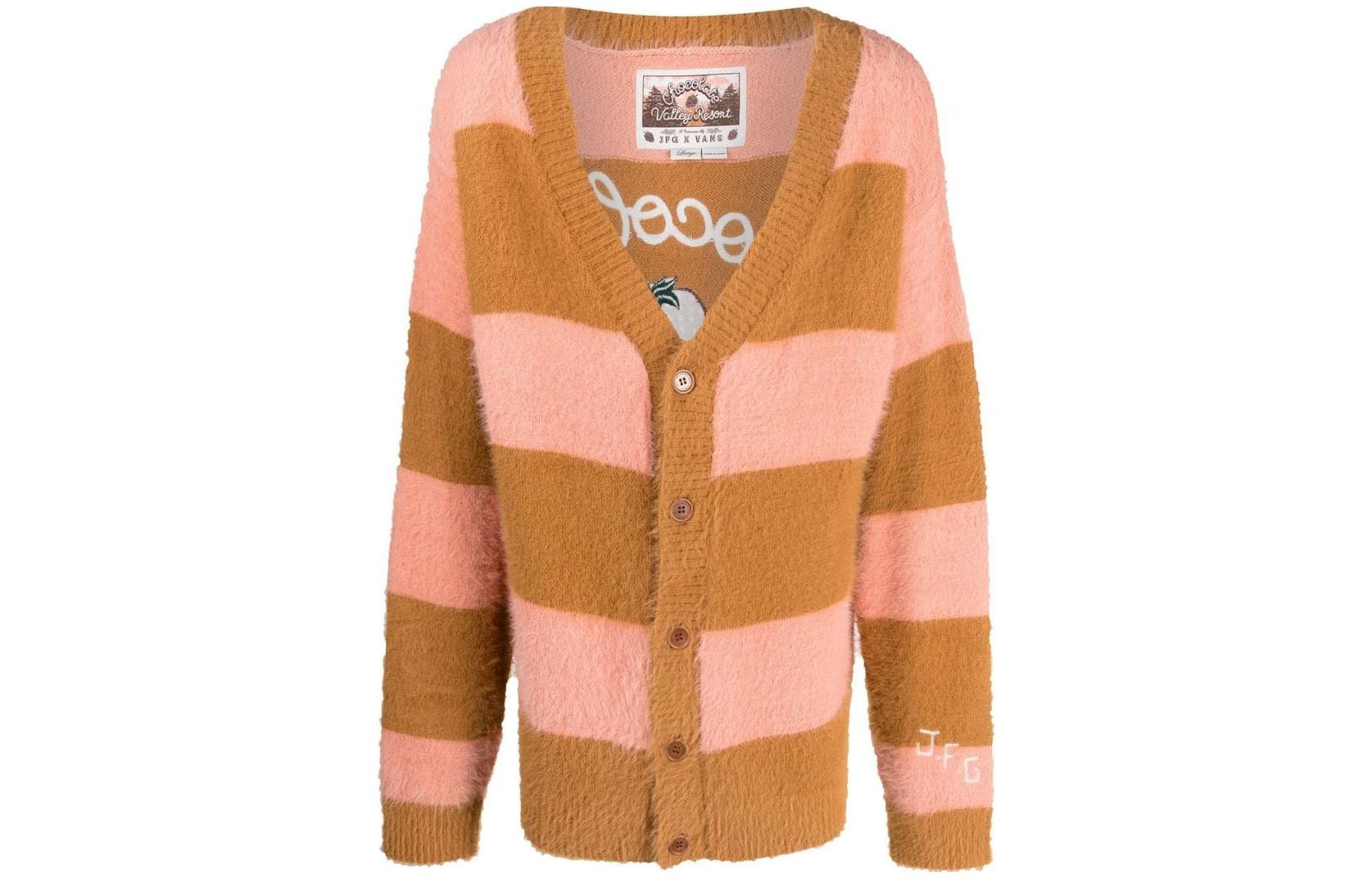 Vans X JOE FRESHGOODS Knitwear Unisex Orange V Neck Moderate Cardigan VN0A7SQ1ZEE L