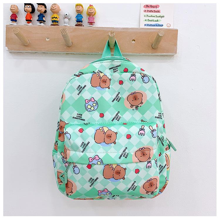 

School bag 2025 new school bag kapibara boys and girls cute cartoon backpack Small зелений