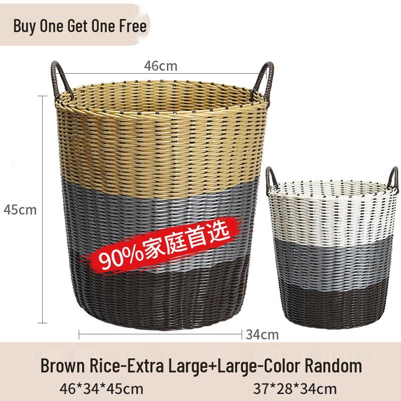 Blue Rattan Woven Laundry Hamper: Multipurpose Basket for Clothes, Toys, and Home Storage