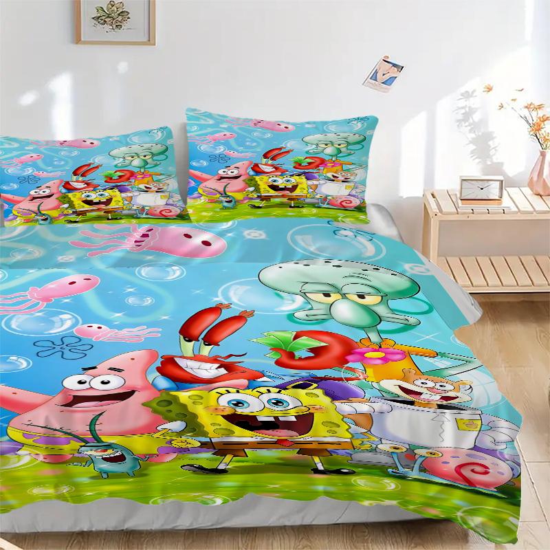 3Pcs Spongebob Friends Adventure Bedding Sets For All Sizes New 3D Printed Bed Cover Comforter Duvet Cover Pillowcase Bedroom Decoration