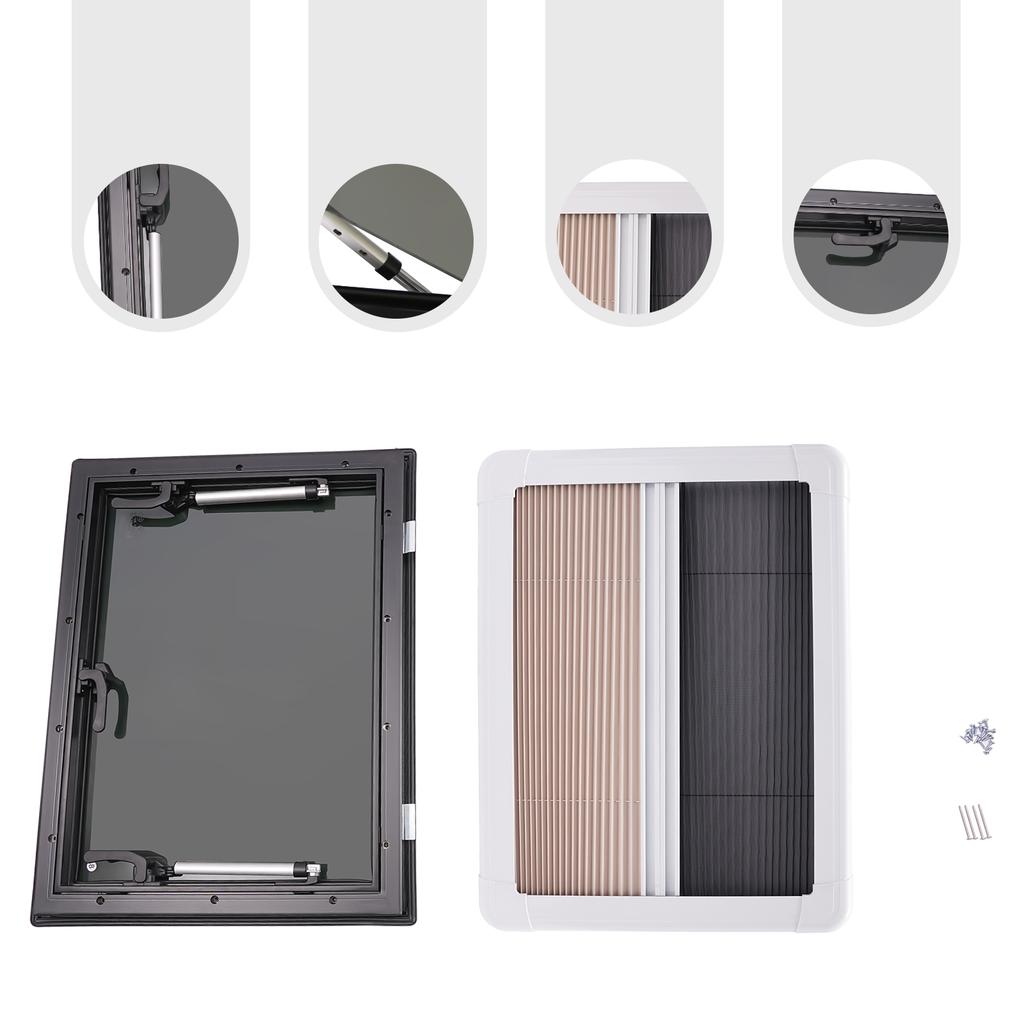 RV Push-out Window Aluminum Alloy 4mm Tempered Glass 65° Opening Screen Lockable Handle 30-80mm Wall Fit for RVs Trailers