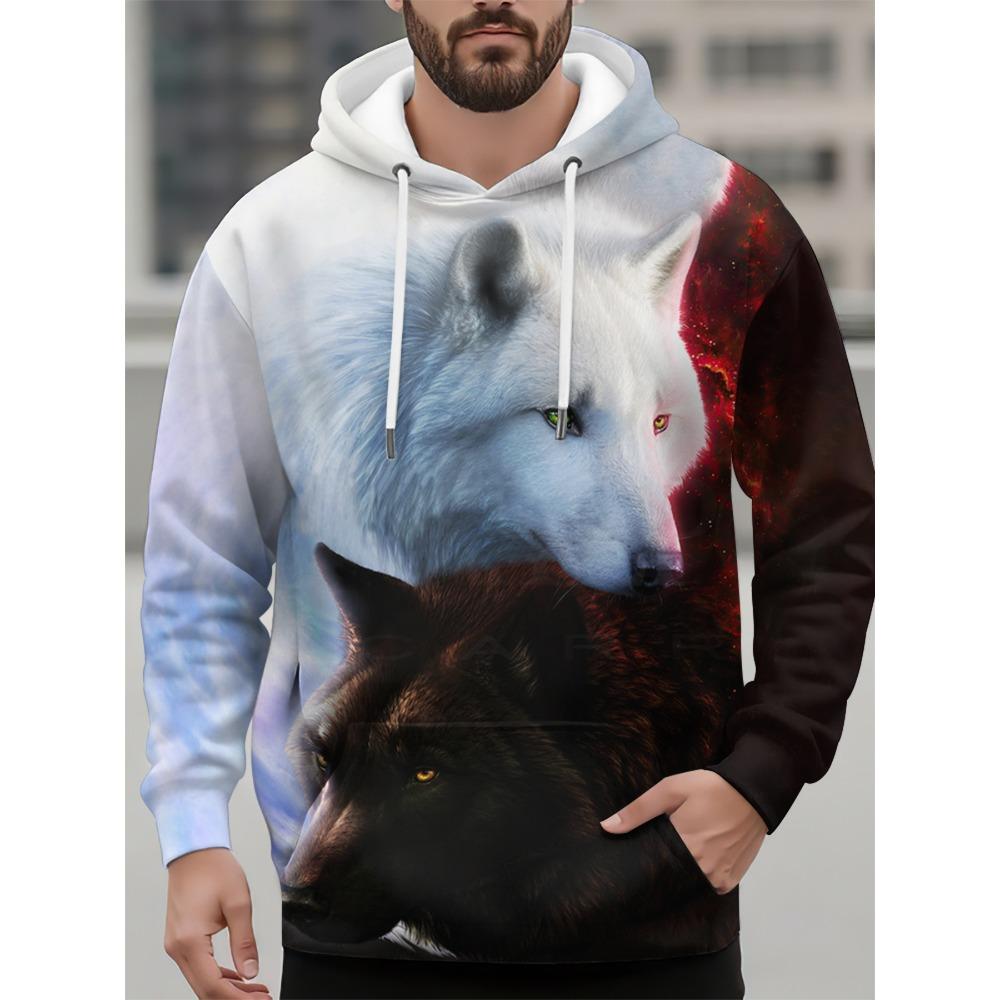 Funny 3D Animal Print Hoodie For Men Fashion Tiger Wolf Pattern Oversized Sweatshirts Autumn and Winter Casual Clothing Pullover