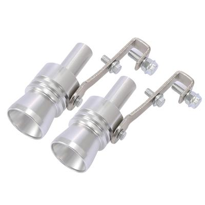 X AUTOHAUX Turbo Whistle Muffler Exhaust Muffler Pipe Silencer with Wrench Aluminum Alloy Silver Tone 2 Pack XL