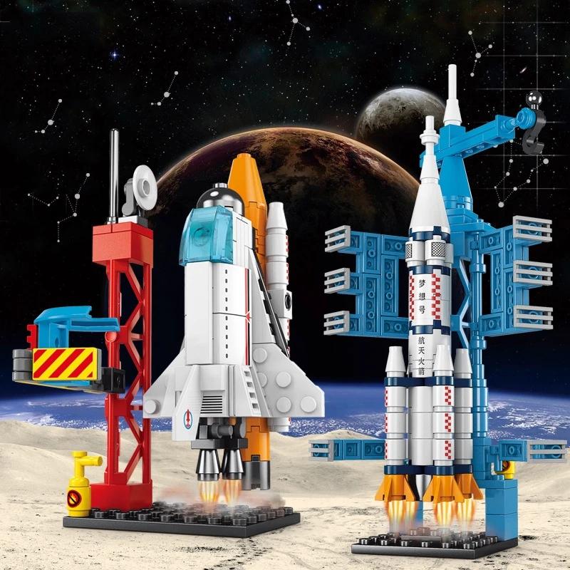 107 Piece DIY Building Blocks Space Rocket Craft Launch Center Base Puzzle Model Assembling Bricks Small Set Education Boys Toy