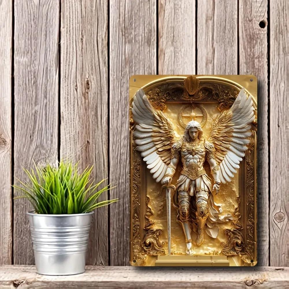 2DGoldenArchangelMichael Golden Archangel Michael Square Aluminum Wall Art - 2D Durable Metal Sign, Versatile Decor for Home/Bar